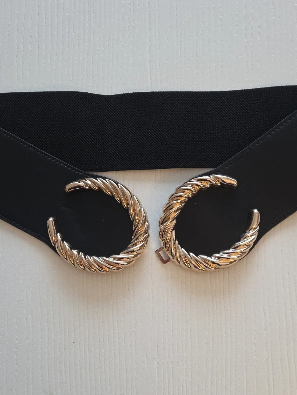 Stretchy Black Belt With Gold Buckle